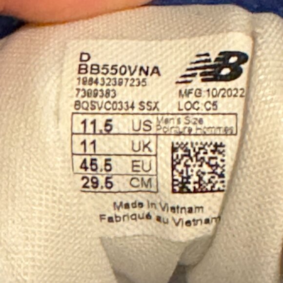 New Balance 550 Blue Suede PackSneakers, BB550VNNA, Size 11.5 D (Men"s) WORN ONC - Picture 10 of 10
